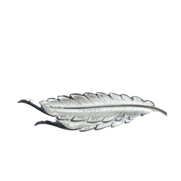 Feather Leaf Brooch Pin Jewelry Silvertone Vintage Large - Picture 1 of 3